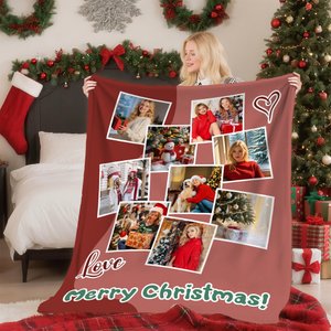 Personalizada Colorblock 3-9 Fotos Suave manta con texto Decoración del hogar Navidad Aniversario Cumpleaños Regalo para la familia Amigos
