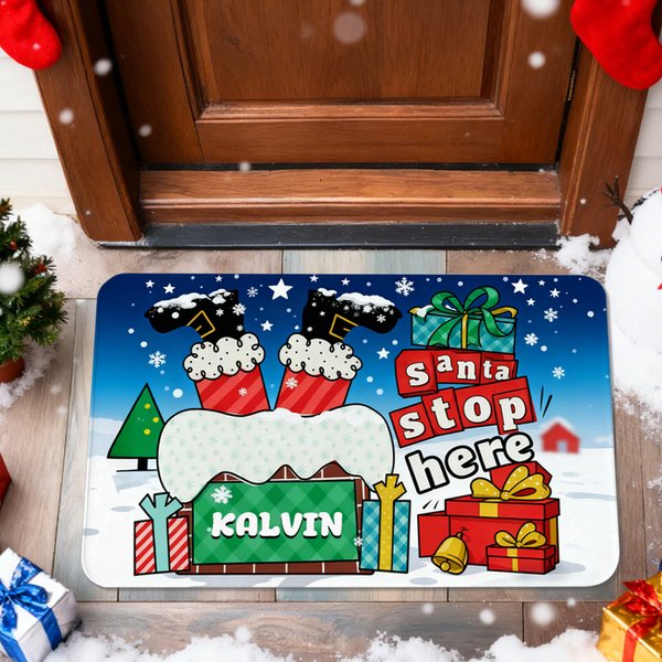 Personalized Santa Stop Here Chimney Santa Claus Doormat with Name Home Decor Christmas Gift for Family Friend