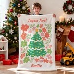 Couverture de Noël Personnalisée avec Nom Texte Motif Floral autour de Sapin Noël Cadeau pour Famille Amis
