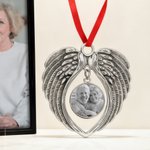 Gepersonaliseerd Retro Hart Vorm Vleugels Foto Ornament Home Decor Vrolijk Kerstcadeau voor Familie Vrienden Huisdierbezitters