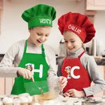 Henkilökohtainen söpö Cartoon Animal Chef Säädettävä esiliina Chef Hat Set nimi ja Initial Cooking leivontaan Syntymäpäivä Lomalahja lapsille