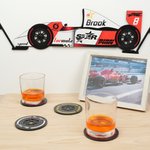 Personalisierte hölzerne Rennwagen Ornamente Untersetzer Set mit Text und Nummer Geburtstag Weihnachtsgeschenk für Rennwagen-Liebhaber