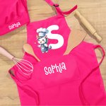 Henkilökohtainen söpö Cartoon Animal Chef Säädettävä esiliina Chef Hat Set nimi ja Initial Cooking leivontaan Syntymäpäivä Lomalahja lapsille