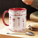 Personalised Toile De Jouy Birth Flower Ceramic Coffee Mug with Nicknames and Names Christmas Thanksgiving Day Birthday Gift for Women