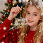 Personalized Merry and Bright Leopard Print Bow Christmas Tree Acrylic Ornament with Name Home Tree Decor Christmas Gift for Family