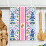 Personlig Chinoiserie Pagoda Mjuk superabsorberande våfflad kökshandduk med initialer Köksdekor Daglig användning Housewarming Present för värdinnor