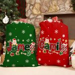Personalized Santa Claus Elk Christmas Element Alphabet Canvas Drawstring Gift Bag with Name Christmas Gift for Kids