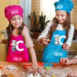 Henkilökohtainen söpö Cartoon Animal Chef Säädettävä esiliina Chef Hat Set nimi ja Initial Cooking leivontaan Syntymäpäivä Lomalahja lapsille