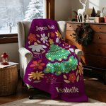 Couverture de Noël Personnalisée avec Nom Texte Motif Floral autour de Sapin Noël Cadeau pour Famille Amis