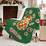 Personalised Colorful Patchwork Element Christmas Tree Santa Claus Soft Throw Blanket with Name Home Decor Christmas Gift for Family Friends