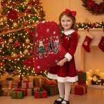 Personalized Santa Claus Elk Christmas Element Alphabet Canvas Drawstring Gift Bag with Name Christmas Gift for Kids