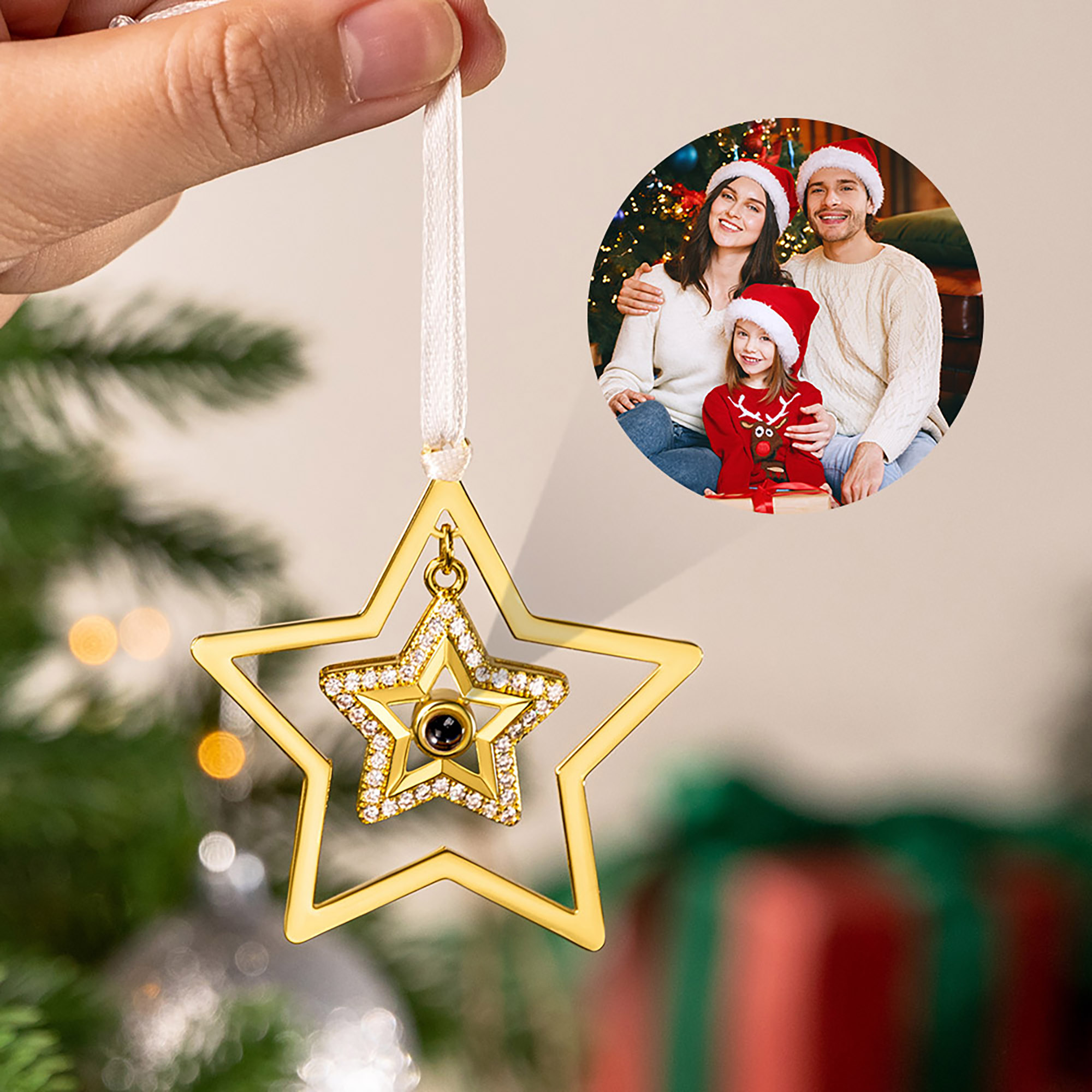 Ornement de projection d'étoiles personnalisé Cadeau de Noël pour la famille et les amis