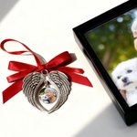 Gepersonaliseerd Retro Hart Vorm Vleugels Foto Ornament Home Decor Vrolijk Kerstcadeau voor Familie Vrienden Huisdierbezitters