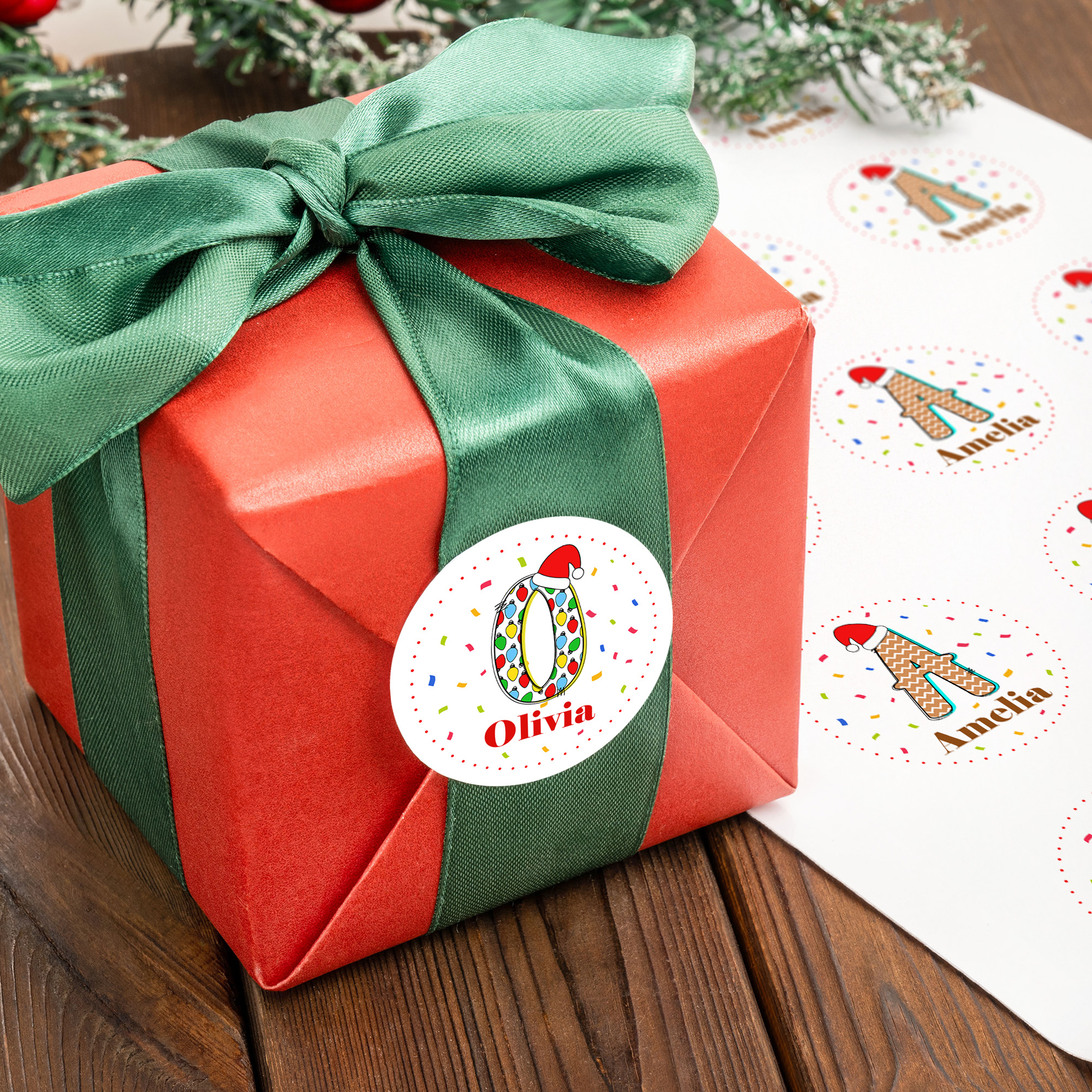 Cappello di Babbo Natale personalizzato Iniziale Fuochi d'artificio colorati adesivi impermeabili con nome Festival Festa Regalo di Natale per bambini