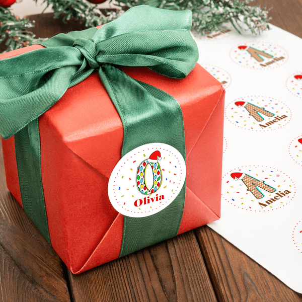 Chapeau de Père Noël Personnalisé Initiales Feux d'artifice colorés Autocollants imperméables avec nom Festival Party Christmas Gift for Kids