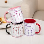 Personalised Toile De Jouy Birth Flower Ceramic Coffee Mug with Nicknames and Names Christmas Thanksgiving Day Birthday Gift for Women