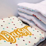 Personalized Cute Multicolor Polka Dot Soft Pet Bed Mat with Name Outdoor Activities Birthday Gift for Pet Owners Lovers