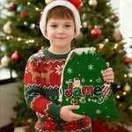 Personalized Santa Claus Elk Christmas Element Alphabet Canvas Drawstring Gift Bag with Name Christmas Gift for Kids