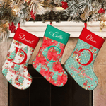 Personalized Christmas Tree Multiple Pattern Nutcracker Stocking with Name and Initial Christmas Gift for Family Friends Kids