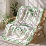 Personalised Toile De Jouy Birth Flower Soft Throw Blanket with Name Home Decor Birthday Christmas Gift for Mom Grandma