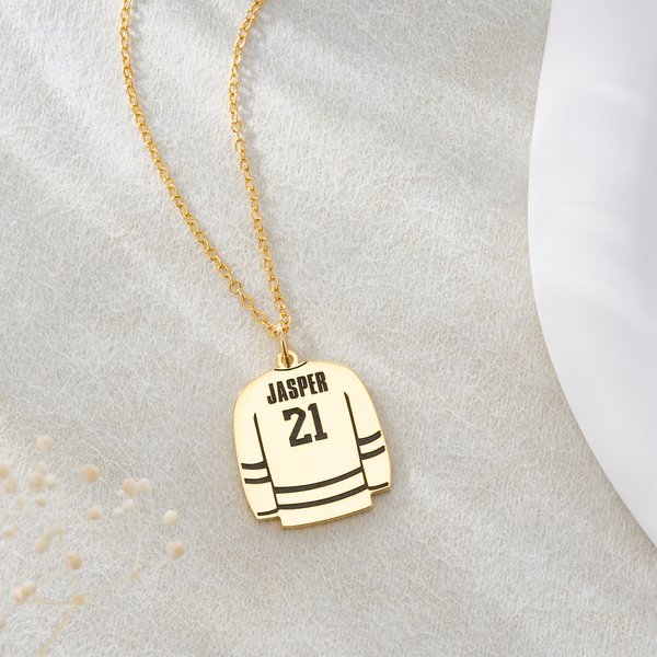 Collier pendentif jersey de hockey personnalisé avec nom et numéro Bijoux délicats Anniversaire Cadeau de Noël pour joueur de hockey coéquipier