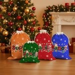 Personalized Santa Claus Elk Christmas Element Alphabet Canvas Drawstring Gift Bag with Name Christmas Gift for Kids