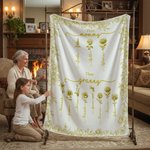 Personalised Toile De Jouy Birth Flower Soft Throw Blanket with Name Home Decor Birthday Christmas Gift for Mom Grandma
