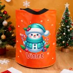 Personalized Cute Cartoon Snowman LED Light Bucket Bag with Name Holiday Storage Decor Christmas Gift for Kids Friends Family