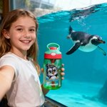 Personalised Cartoon Animals 16 oz Kid Water Bottle with Name and Silicone Straw Back to School Birthday Gift for Boys Girls