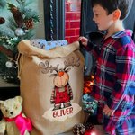 Personalized Cute Cartoon Elk Design Christmas Drawstring Gift Bag with Name Christmas Gift for Kids Family