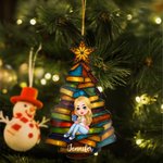 Personalised Cartoon Reading Character Christmas Tree Acrylic Ornament with Name Tree Decor Christmas Gift for Book Lovers
