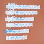 Personalised Lace Bow Flower Butterfly Heart Something Blue Wedding Garter with Embroidered Text Wedding Keepsake Gift for Bride