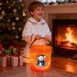 Personalized Cute Cartoon Snowman LED Light Bucket Bag with Name Holiday Storage Decor Christmas Gift for Kids Friends Family