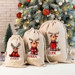 Personalized Cute Cartoon Elk Design Christmas Drawstring Gift Bag with Name Christmas Gift for Kids Family