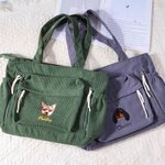 Personalized Embroidered Pet Avatar Corduroy Zipper Shoulder Tote Bag with Name Travel Accessories Birthday Christmas Gift for Pet Lovers Friends