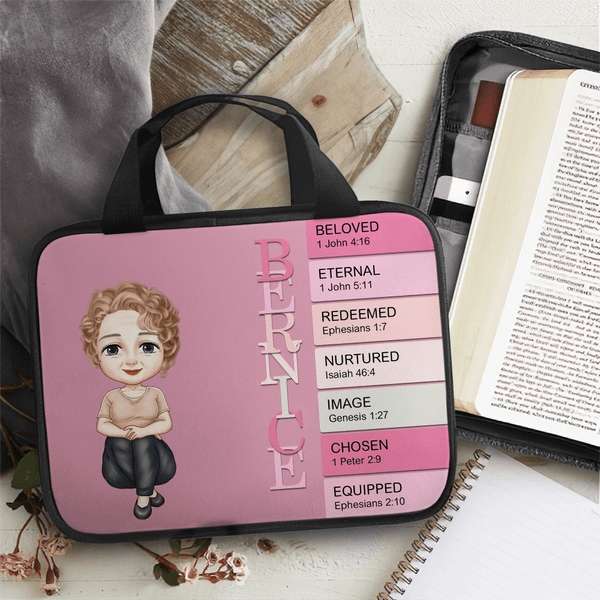 Personalizzato Bibbia Versetto Cartoon Personaggio Bibbia Storage Bag Uso quotidiano Giorno del Ringraziamento Regalo di battesimo per amici famiglia cristiana