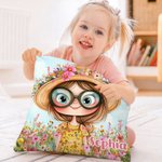 Personalized Quirky Flower Girl Soft Throw Pillow Cover with Name Home Decor Birthday Gift for Girls Friends