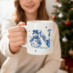 Personalisierte Toile De Jouy Schneemann Weihnachtsmann Nussknacker 11 oz 15 oz Keramikbecher mit Namen Weihnachtsgeschenk für Freunde