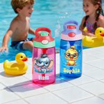 Personalised Cartoon Animals 16 oz Kid Water Bottle with Name and Silicone Straw Back to School Birthday Gift for Boys Girls