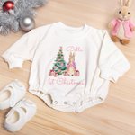 Personalised Peter Rabbit First Christmas 100% Cotton Long Sleeve Baby Bodysuit Matching Headband and Socks with Name Christmas Gift for Newborns