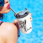 Personalised Watercolour Birth Flower Bow 10 oz Insulated Travel Coffee Cup with Name Birthday Christmas Gift for Women