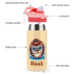 Gepersonaliseerde Leuke Dieren 12 oz Geïsoleerde Kid Waterfles met Naam en Rietje Terug naar School Verjaardagscadeau voor Jongens Meisjes