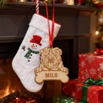 Personalisierter Hölzerner Baumschmuck mit Namensgravur auf Hundeknochen Wohndeko Weihnachtsgeschenk für Hundebesitzer