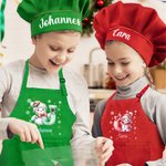 Personalisiertes Kinderschürze und Kochmütze Set im Weihnachten-Schneemann-Design mit Initiale und Namen Weihnachtsgeschenk für Kinder