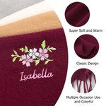 Sciarpa personalizzata colorata ricamata floreale, morbida e calda con nappe e nome, regalo di compleanno per le donne.