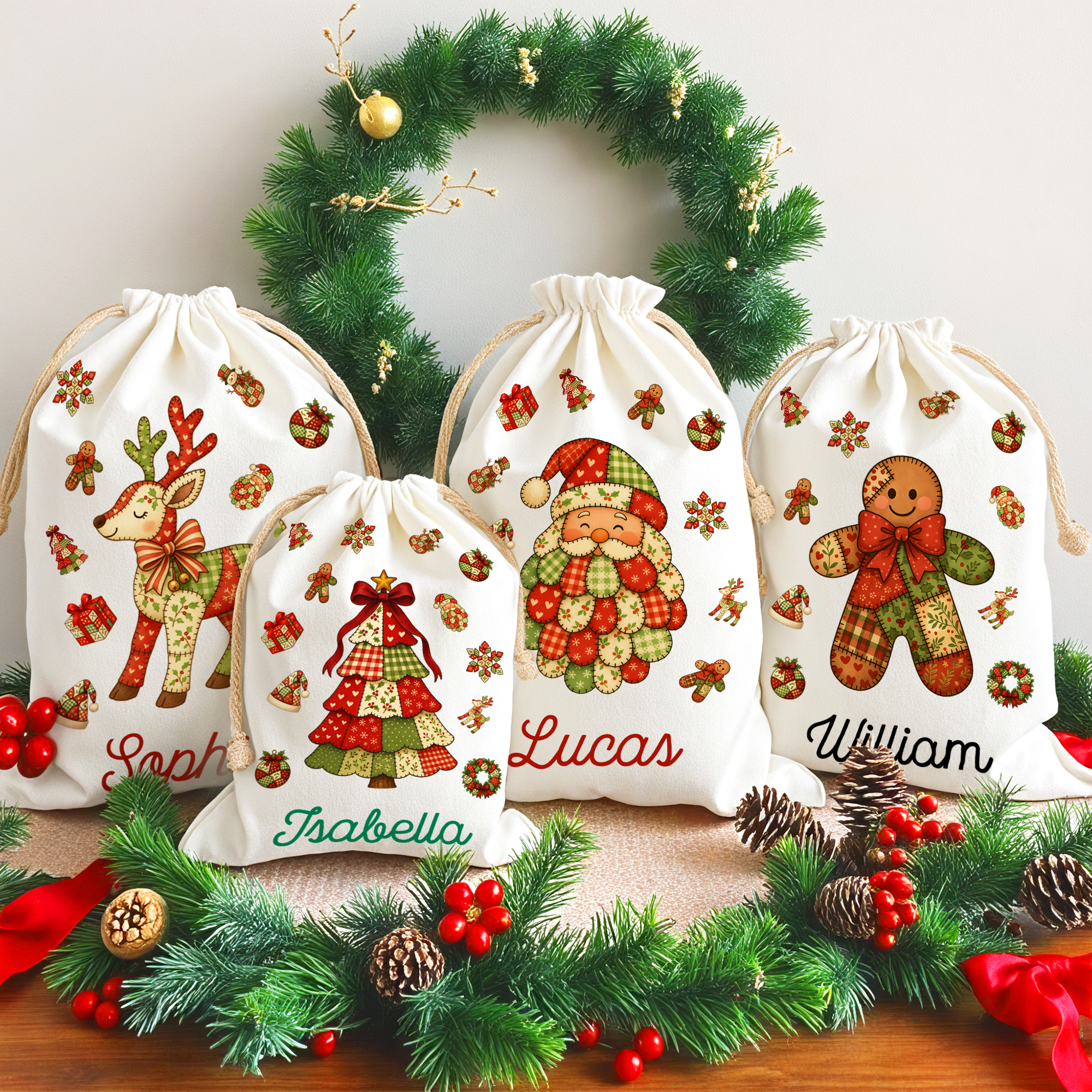 Sac à main en toile avec nom Cadeau de Noël pour la famille et les enfants