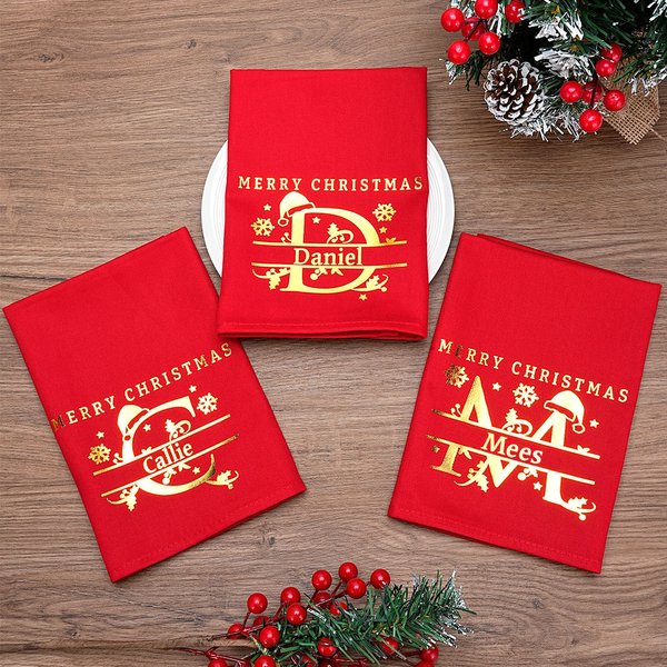 Gepersonaliseerd Servet met Sneeuwvlok Ontwerp Initiaal en Naam Herbruikbaar Kerstfeest Tafeldecoratie Housewarmingcadeau voor Familie en Vrienden