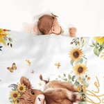 Personalized Cute Highland Cow Sunflowers Soft Throw Blanket with Name Home Decor Birthday Baby Shower Gift for Kids