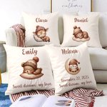 Personalized Rabbit Bear Sleepy Animal Soft Throw Pillow Cover with Name Date and Text Home Decor Birthday Gift for Kids