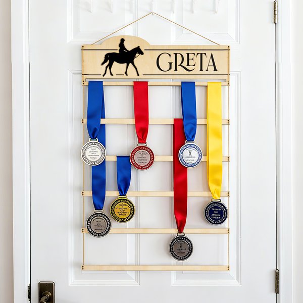 Personalised Horse Show Ribbon Badge  Holder with Text Equestrian Award Display Birthday Game Day Team Gift for Horse Rider Lover